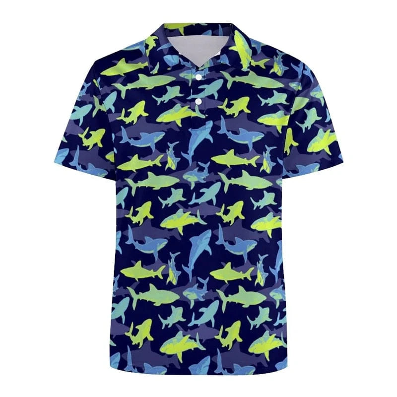 Golfgasm Chum & Bogeys 🦈💀 / S Funny Golf 3d Print Polo Shirt For Men Colorful Flower Short Sleeves T-shirt Cartoon Animal Shark Casual Sports Shark Shirts