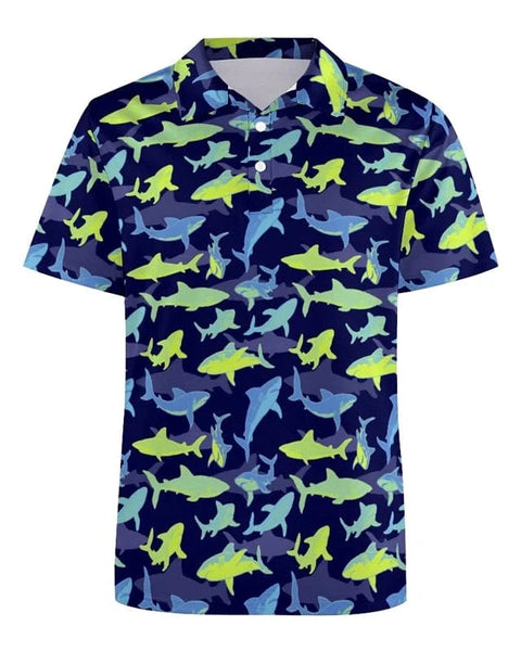 Golfgasm Chum & Bogeys 🦈💀 / S Funny Golf 3d Print Polo Shirt For Men Colorful Flower Short Sleeves T-shirt Cartoon Animal Shark Casual Sports Shark Shirts