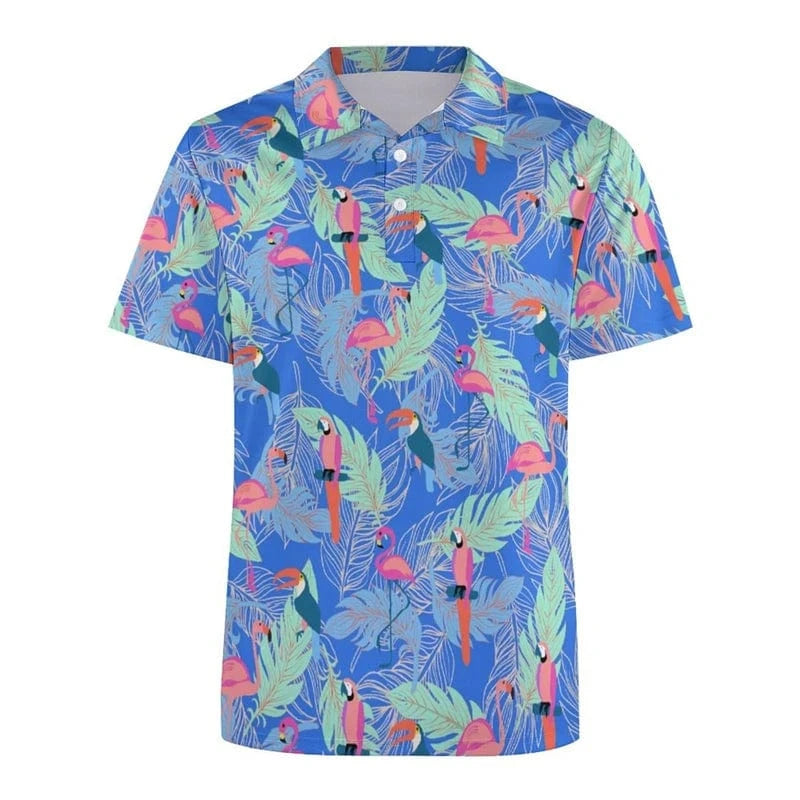 Golfgasm Flock Around & Find Out 🦩🔥 / S Funny Golf 3d Print Polo Shirt For Men Colorful Flower Short Sleeves T-shirt Cartoon Animal Shark Casual Sports Shark Shirts