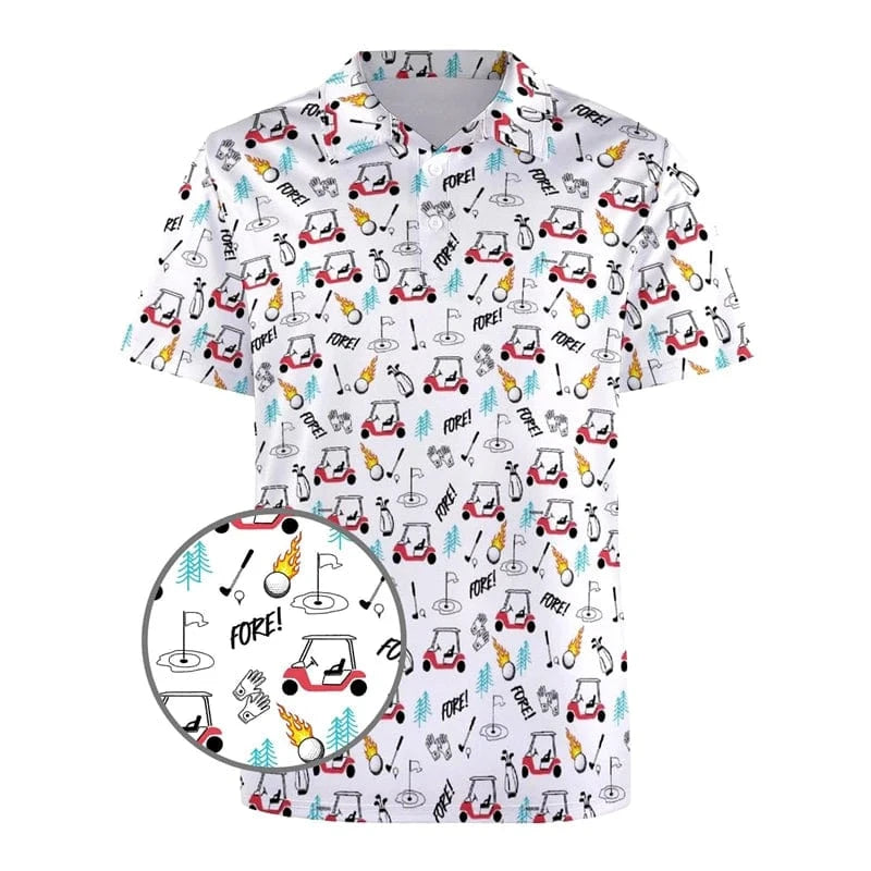 Golfgasm The Fore King 👑⛳ / S Funny Golf 3d Print Polo Shirt For Men Colorful Flower Short Sleeves T-shirt Cartoon Animal Shark Casual Sports Shark Shirts